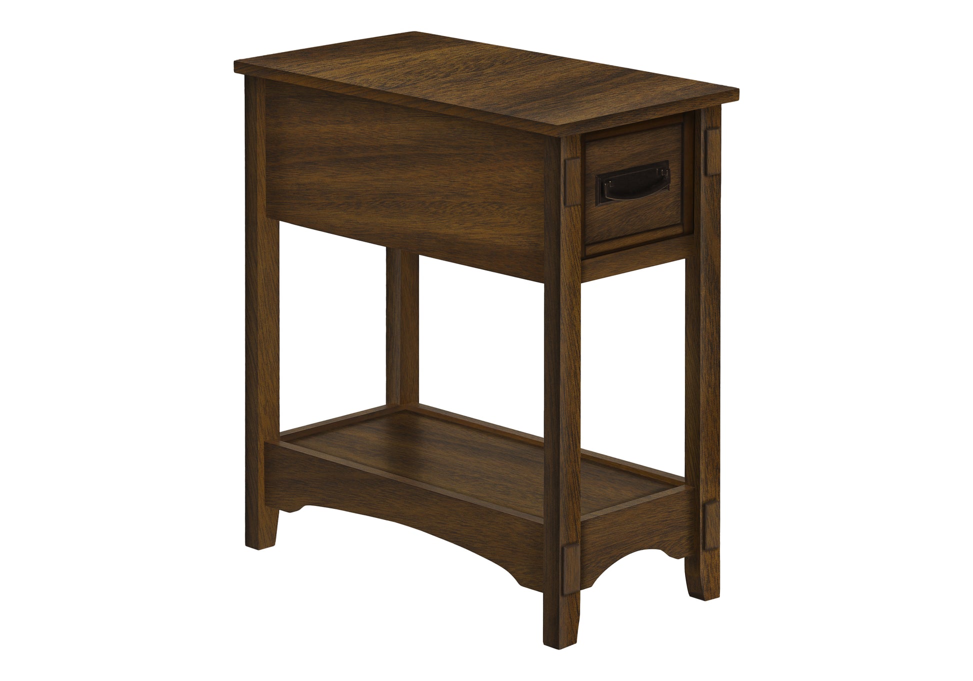 Accent Table, End, Side Table, Nightstand, 2 Tier, Narrow, Storage Drawer, Brown Veneer, Transitional Walnut Mdf