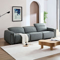 Modern Simple Line Design 3 Seater Leather Sofa For Living Room, Comfy Sofa Couch With Extra Deep Seats,Adjustable Headrests Couch,Blue Grey Blue Grey Leather 3 Seat