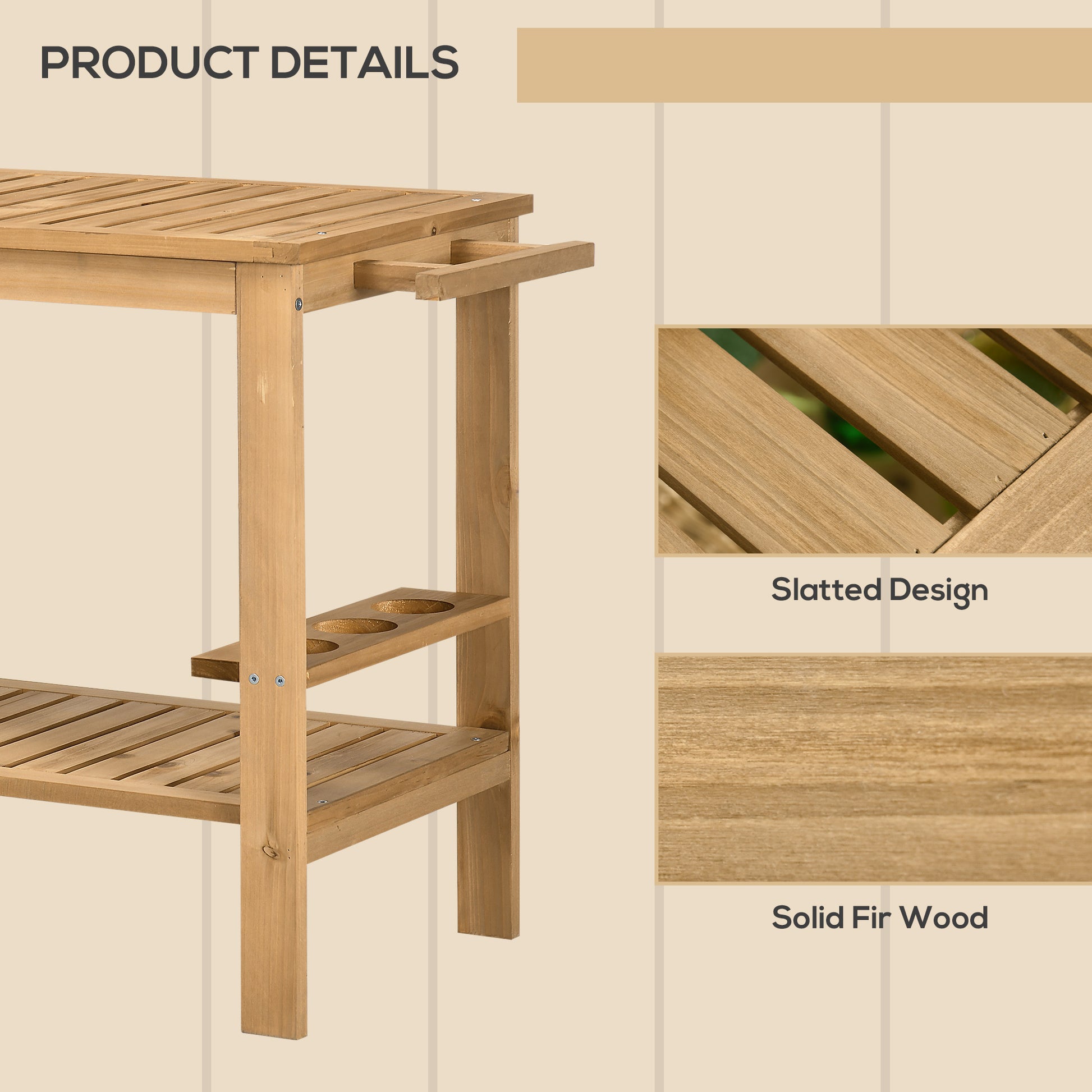 Outsunny Outdoor Bar Cart, Wood Rolling Home Bar & Serving Cart With 2 Shelves, Wine Bottle Holders For Garden, Dining Room, Natural Natural Wood