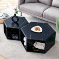 Modern Minimalist Black Hexagonal Coffee Table Set.Hexagonal Mdf Coffee Table, Characteristic Pattern Stickers, Multi Hole Design To Give More Storage Space.Two Coffee Tables Of Different Sizes.