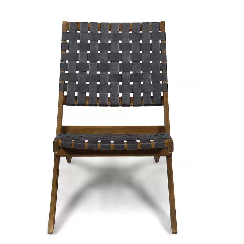 Huntsville Outdoor Foldable 2 Seater Acacia Wood Chat Set With Strapping Belt Accents, Brown And Gray Complete Patio Set Brown Gray Seats 2 Garden & Outdoor 2 Person Seating Group Acacia Wood,Wicker