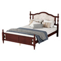 Queen Pine Wooden Bed With Upholstered Headboard And Panel Footboard, With Two Bed Rail Support Feet And Central Platform Support Feet ,Classic Cherry Queen Cherry Pine