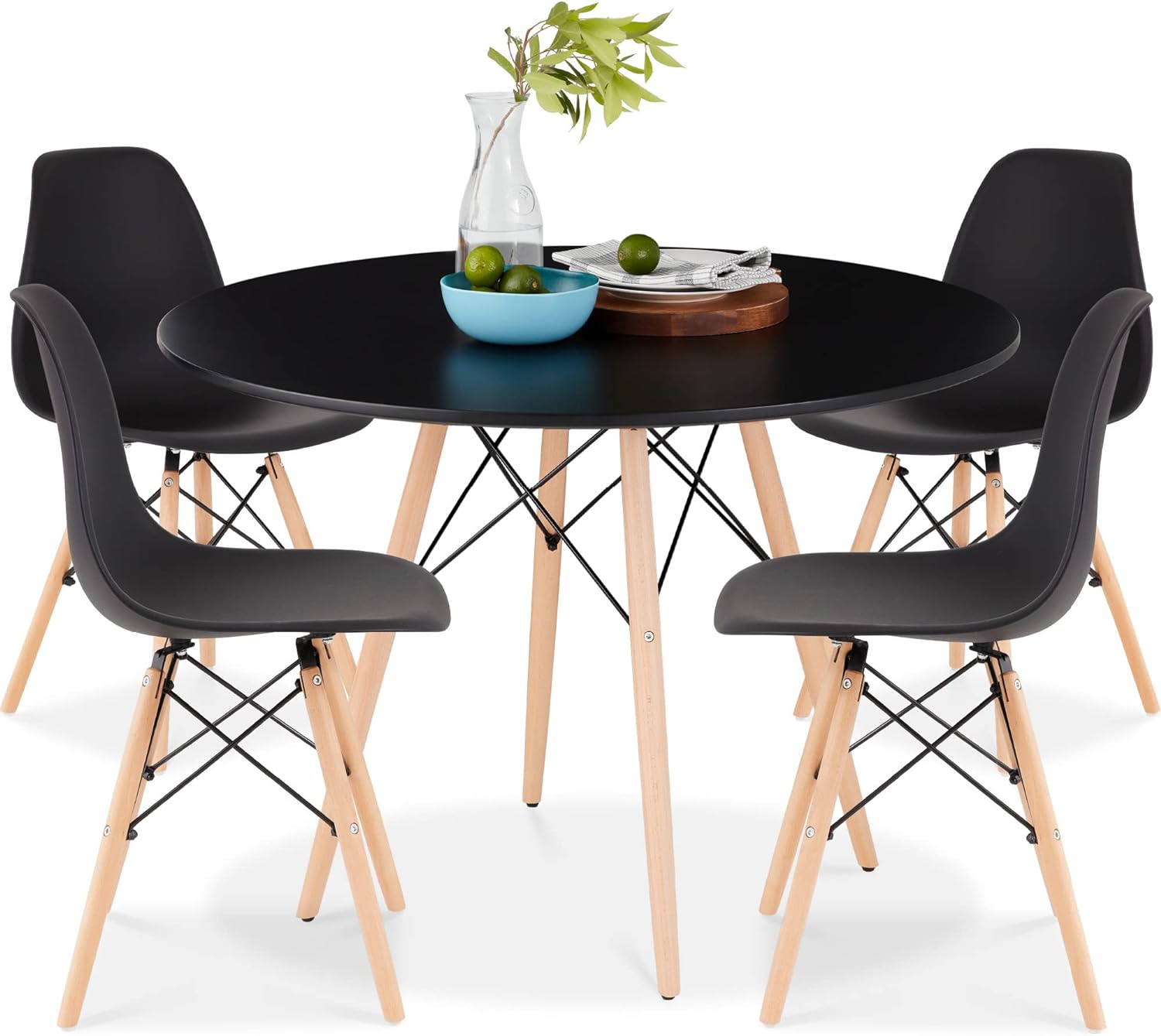 31.5" Round Dining Table Kitchen Table White Dining Table With White Mdf Desktop And Solid Wood Legs .Modern Style Coffee Table Leisure Dining Room Round Table For Kitchen Living Room Black Kitchen Round Mdf