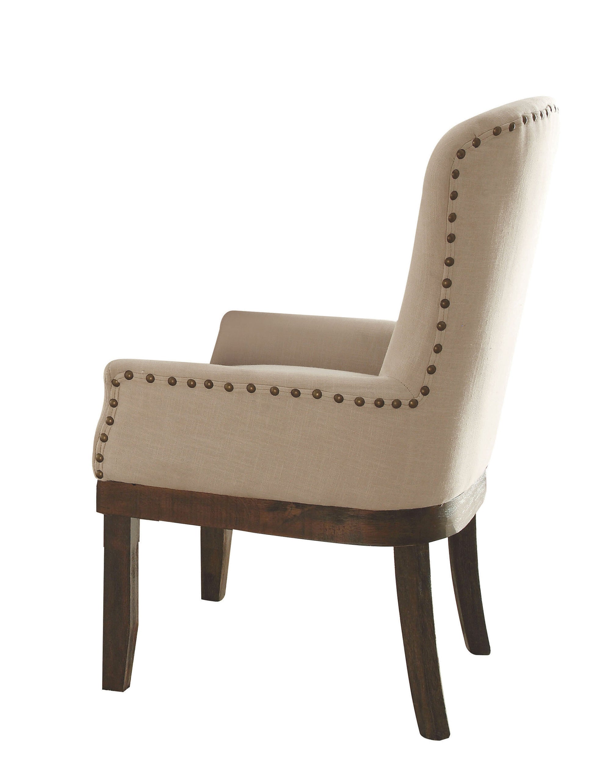 Beige And Salvage Brown Arm Chair With Trim Solid Beige Brown Dining Room Arm Chair Wing Back 1 Wood Fabric