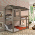 Rustic Grey Twin Over Twin Bunk Bed With Built In Ladder Grey Gray Wood