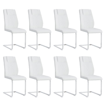 Modern Dining Chairs With Faux Leather Padded Seat Dining Living Room Chairs Upholstered Chair With Metal Legs Design For Kitchen, Living, Bedroom, Dining Room Side Chairs Set Of 8 White Pu C 001 White Foam Pu