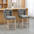 Homcom Counter Height Bar Stools Set Of 2 With Wood Legs, Light Grey Light Gray Polyester