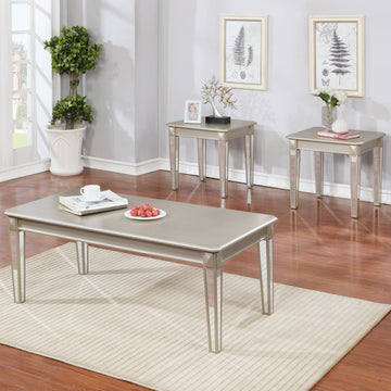 Barent Contemporary Wood 3 Piece Coffee Table Set With Mirrored Legs, Champagne Champagne Primary Living Space Rectangular Coffee & End Tables Rectangular Mdf Glass