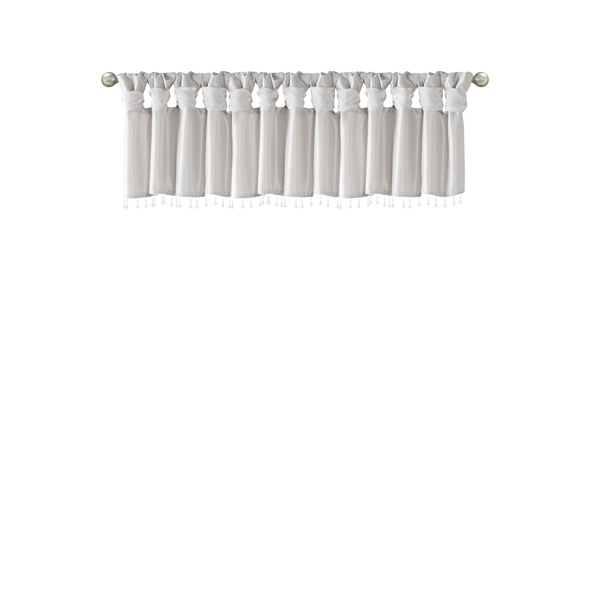 Lightweight Faux Silk Valance With Beads Silver 50X26" Silver Polyester