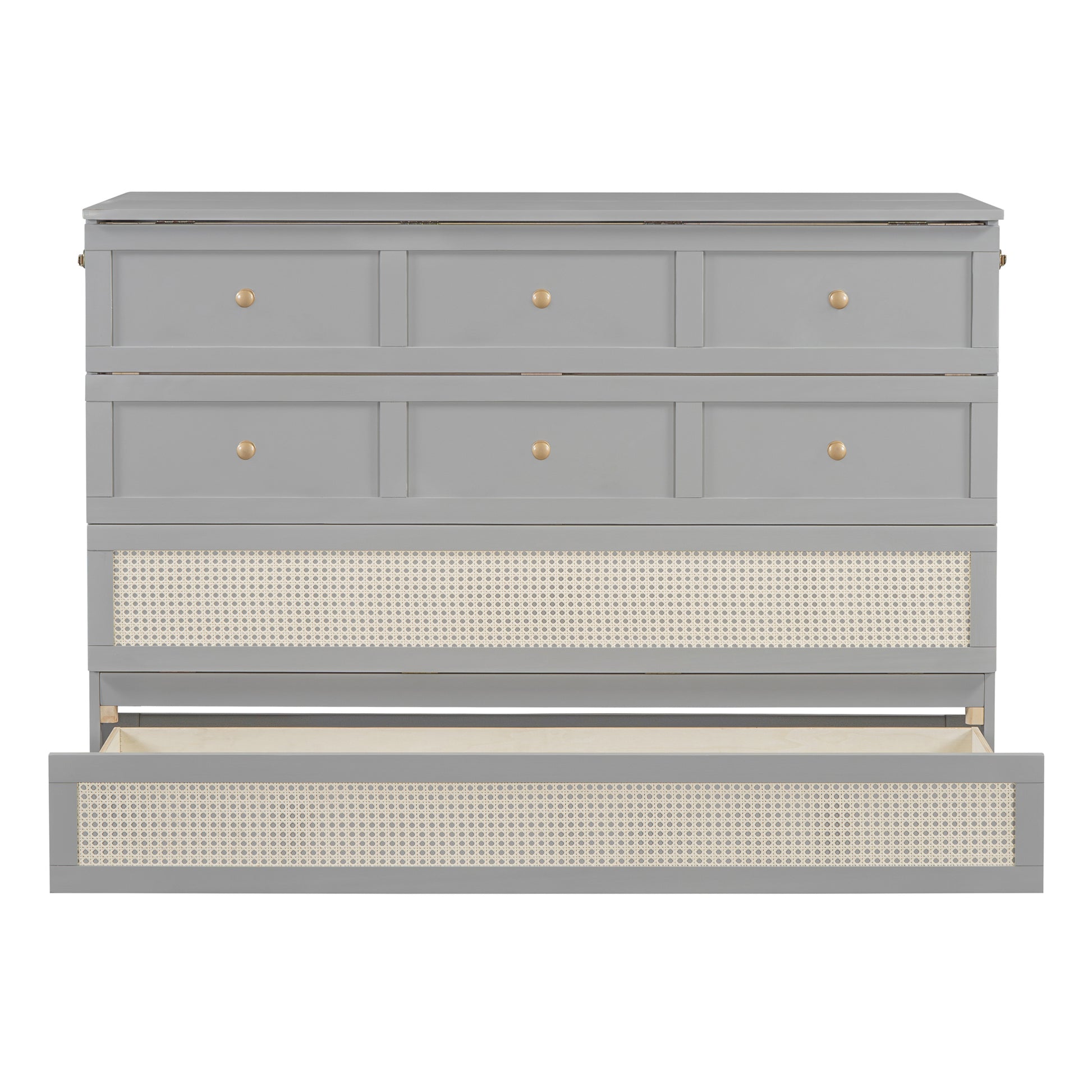 Queen Murphy Bed With Large Drawers,Gray Queen Gray Plywood