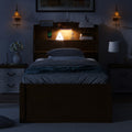 Twin Size Wooden Led Platform Bed With Trundle, With Storage Headboard, With Drawers, Brown Twin Brown Plywood