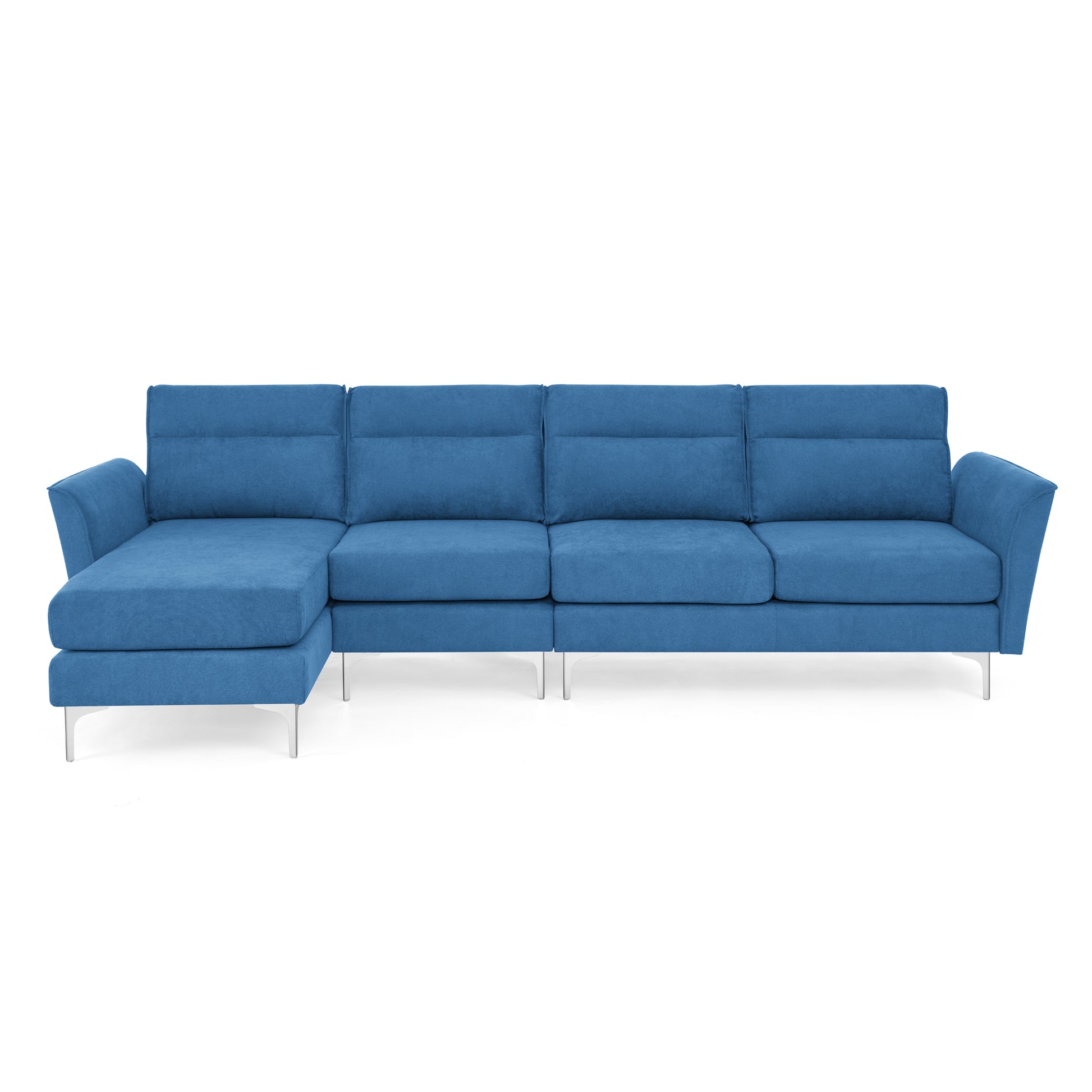 Modern Sofa 3 Seat Couch With Stainless Steel Trim And Metal Legs For Living Room,Package Compression Sofa Technology,Navy Blue Navy Blue Foam 5 Seat