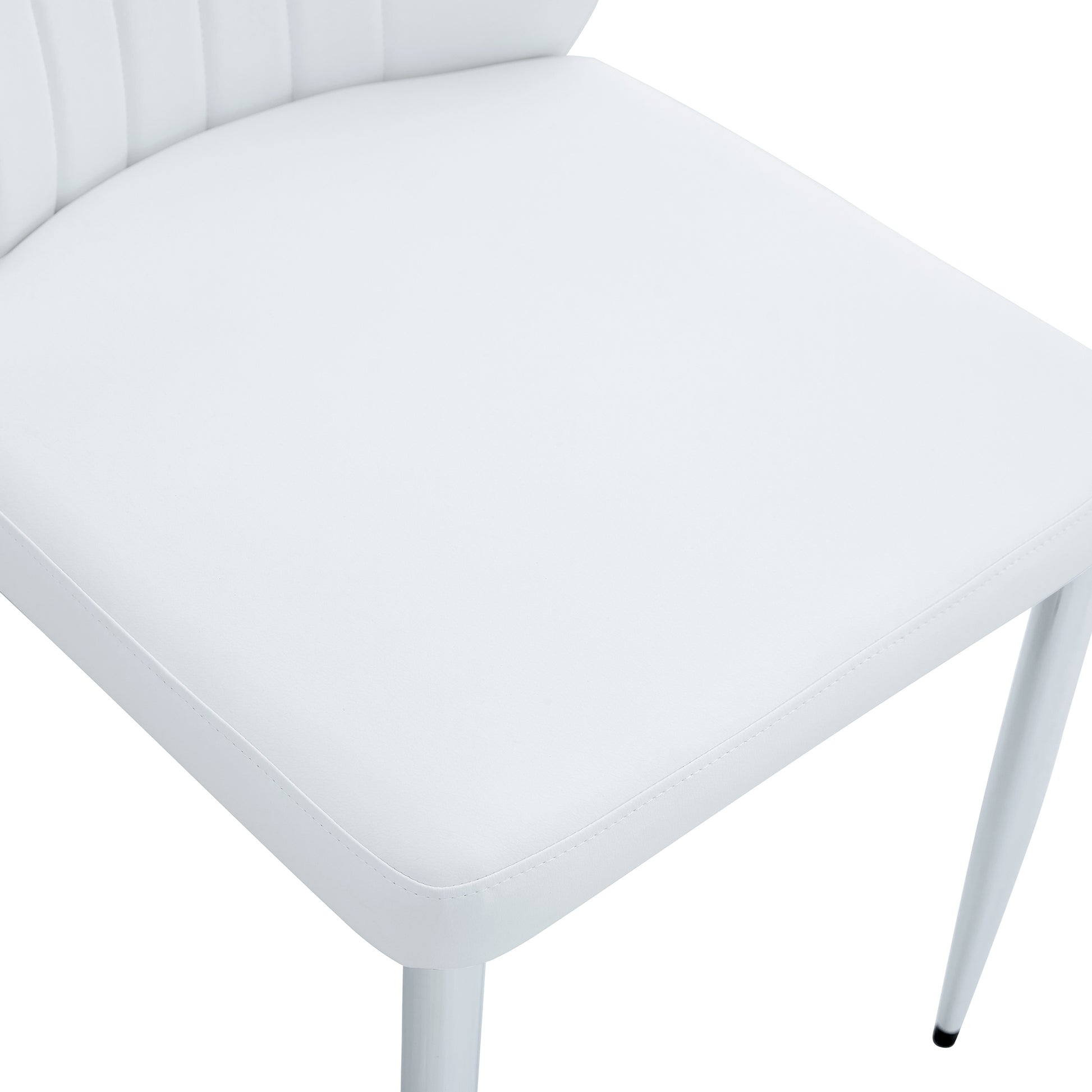 Set Of Four White Pu Comfort Dining Chairs 17.7"X25" .Dining Chair With Extended Backrest,White Pu,Silver Metal Legs,Suitable For Various Places Such As Family Restaurants, Hotels, Coffee Shops,Etc.