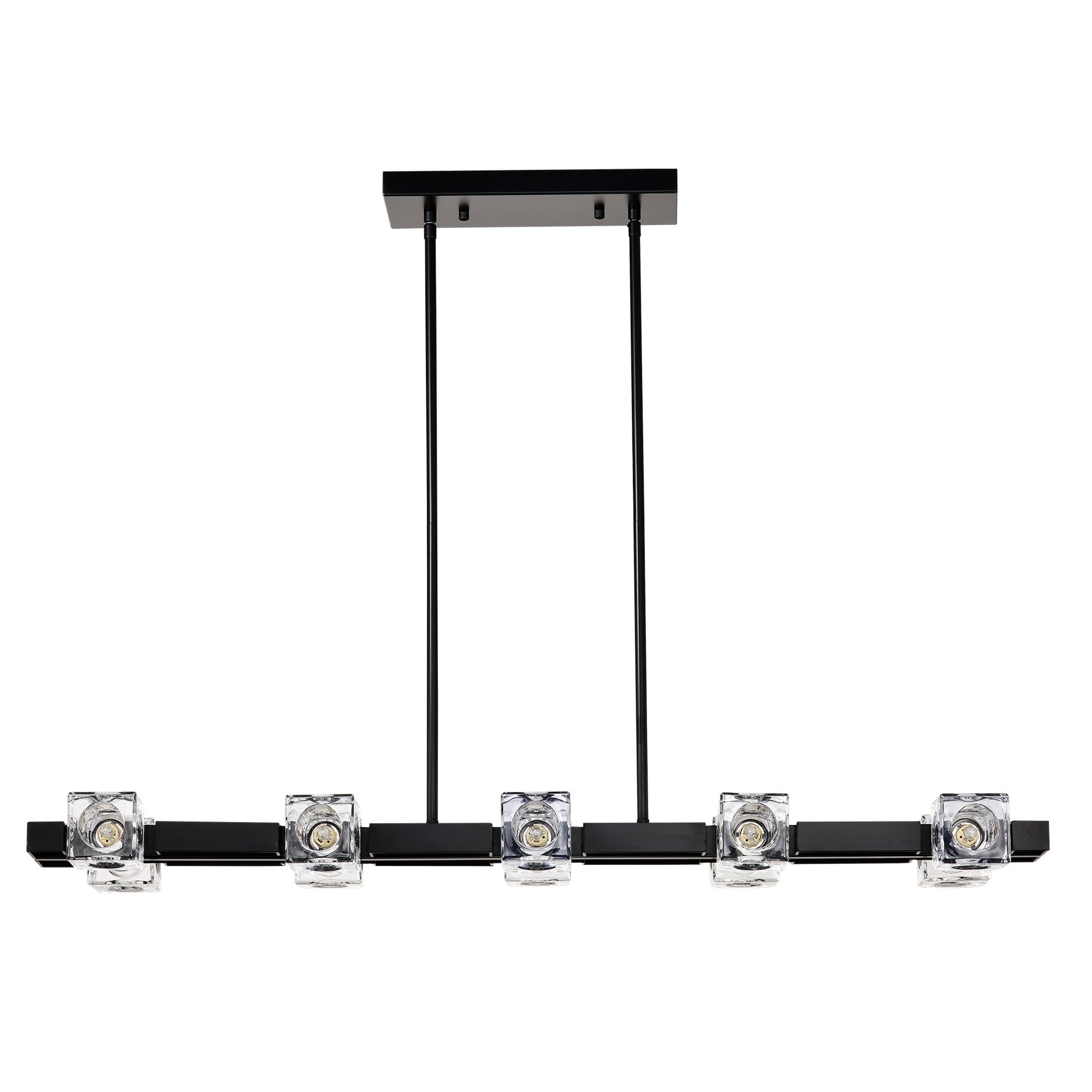 Rectangle Chandelier For Dining Room, 8 Light Black Farmhouse Linear Pendant Light Fixture, Modern Crystal Hanging Lighting Chandelier For Lobby, Kitchen, Bedroom, Living Room, Conference Room, Home