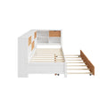 L Shaped Bed Frame With Trundle And And Bookcase,Corner Bed Wooden Captain Bed With Led Downlight And Usb Port For Small Room,Bedroom, Guest Room, Twin Size, Walnut And White Box Spring Not Required Twin White Walnut Wood Bedroom Modern Pine Bed Frame