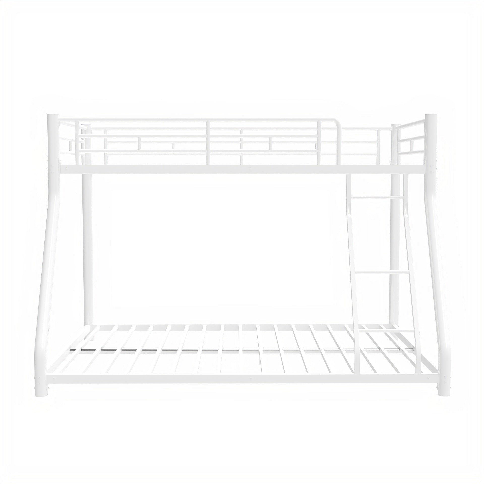 Metal Bunk Bed Twin Over Full Size With Removable Stairs, Heavy Duty Sturdy Frame With 12" Under Bed Storage For Teen & Adults, Teens, No Box Spring Needed, White Box Spring Not Required Full White Metal Bedroom Metal