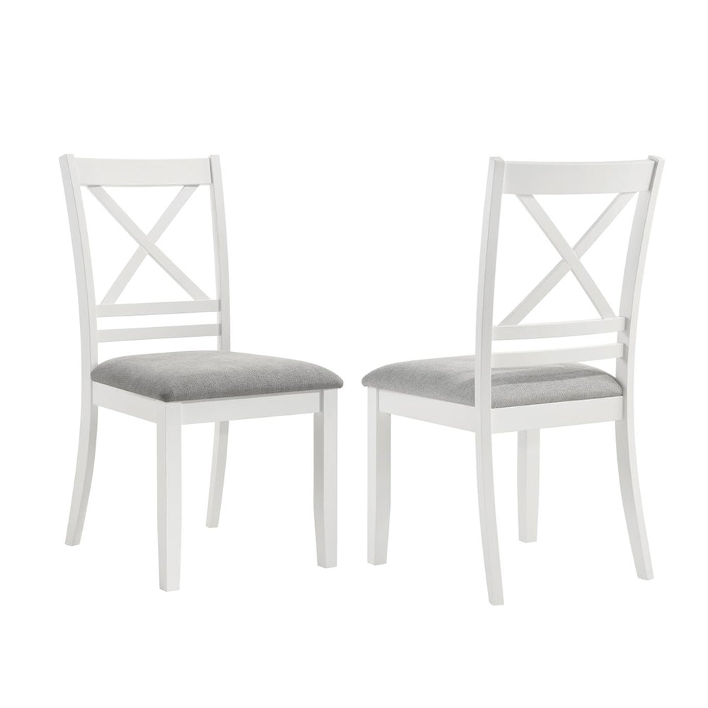 Set Of 2 Light Gray Upholstered Dining Chairs, White Solid Light Gray,White Dining Room Dining Chairs Cross Back Set Of 2 Mdf,Polyester