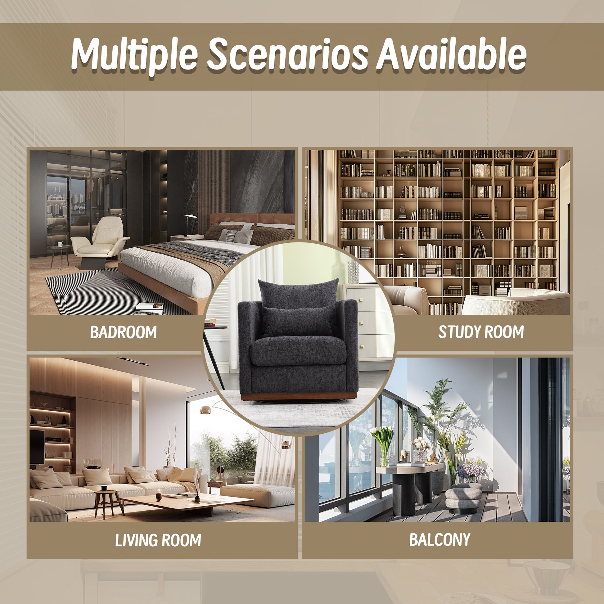 Coolmore Swivel Barrel Chair, Comfy Round Accent Sofa Chair For Living Room, 360 Degree Swivel Barrel Club Chair, Leisure Arm Chair For Nursery, Hotel, Bedroom, Office, Lounge Carbon Black Chenille Carbon Black Primary Living Space Foam Chenille