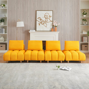 120 Inches Long, Teddy Sofa Fabric, With Spacious And Comfortable Seats, For Apartment Office Living Room Yellow Yellow Teddy 4 Seat