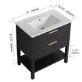 30 Inch Bathroom Vanity With Sink And 2 Soft Close Drawers, Golden Handle Bvb01030Bctg Bl9075B Black Chestnut Bathroom Modern Plywood