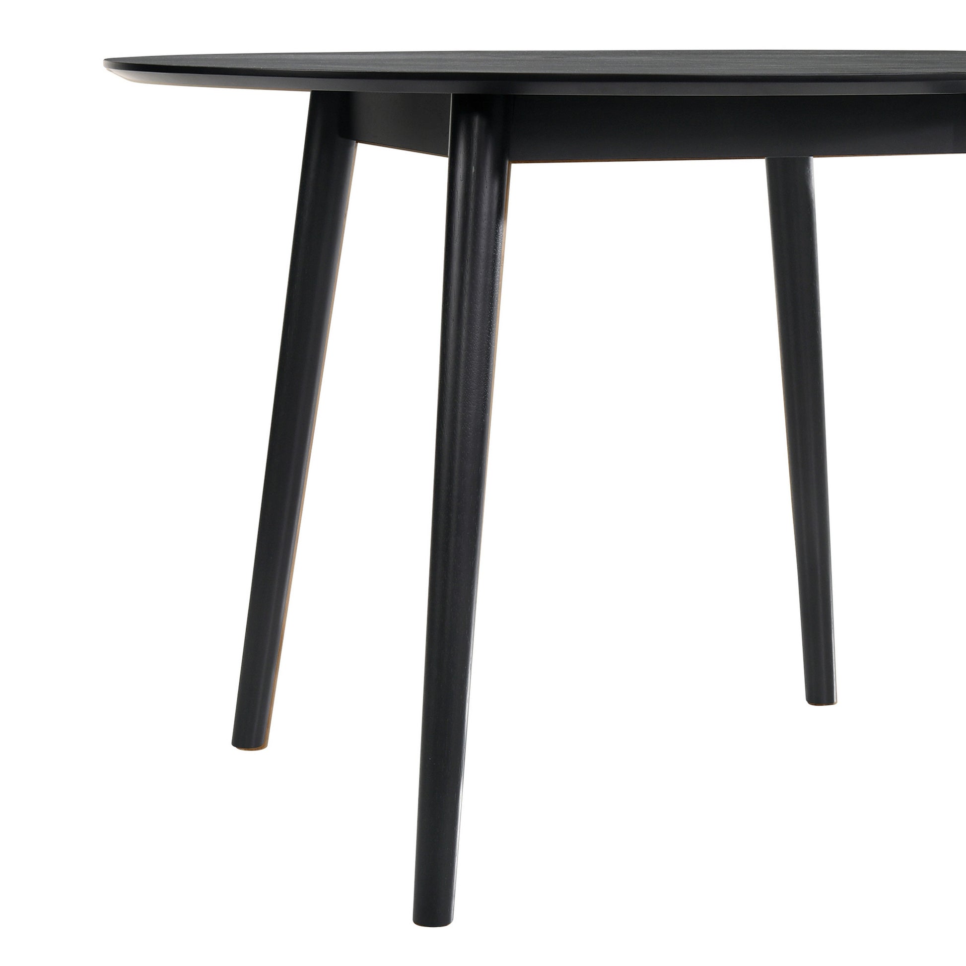 Round Dining Table With Wood And Tapered Legs, Black Black Wood