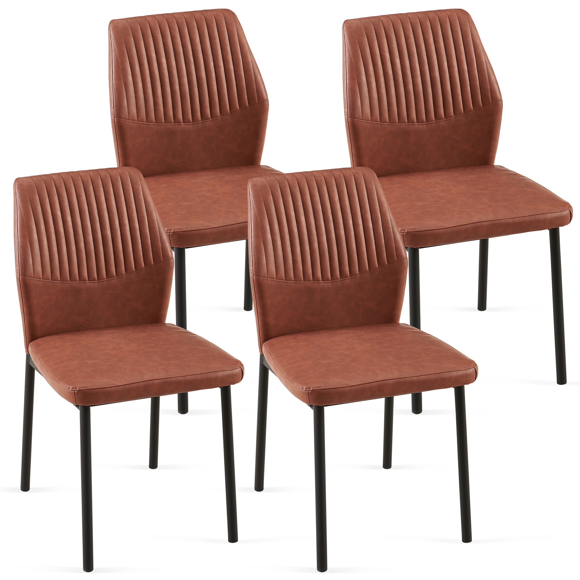 Brown Pu Leather Dining Chairs Living Room Chair Modern Kitchen Armless Side Chair With Metal Legs Set Of 4 Metal Plaid Brown Dining Room Powder Coated Foam Dry Clean Modern Dining Chairs Solid Back Set Of 4 Or More Foam Pu Leather