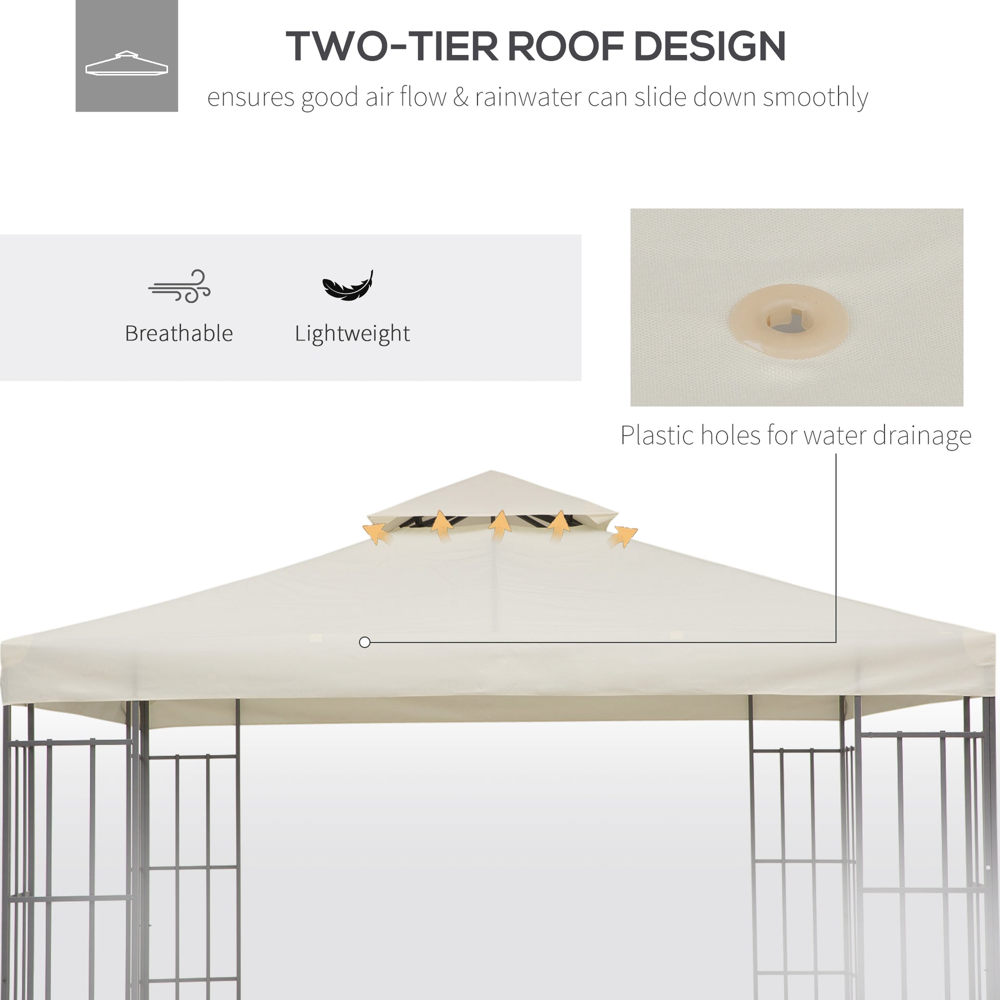 Outsunny 9.8' X 9.8' Gazebo Replacement Canopy, 2 Tier Top Uv Cover For 9.84' X 9.84' Outdoor Gazebo Models 01 0153 & 100100 076, Cream White Top Only White Polyester