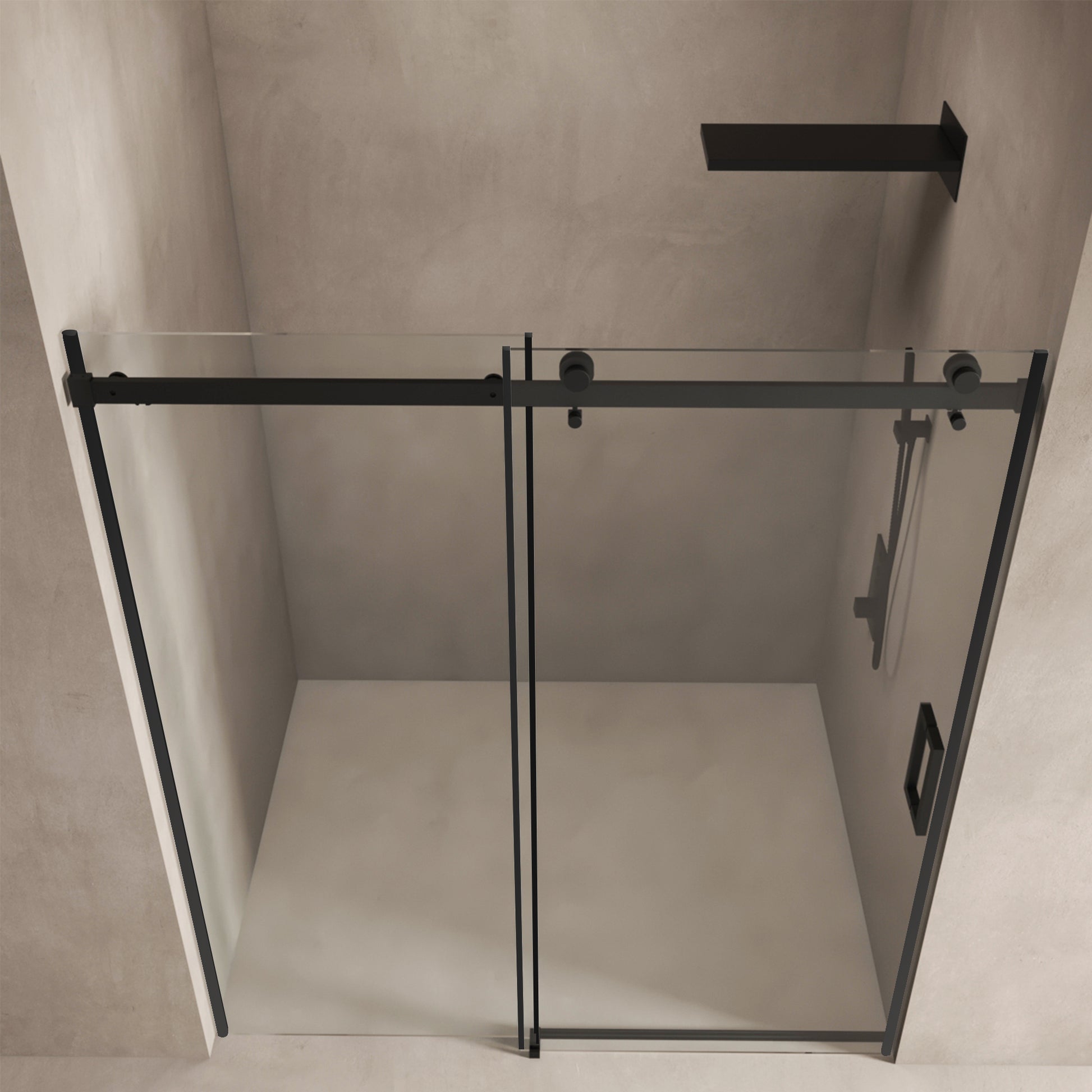 56" 60"W X 70"H Frameless , Sliding , With Premium 5 16" 8Mm Thick Tempered Glass Shower Enclosure,Double Side Easy Clean Coat,Matte Black Finished With Buffer Matt Black Bathroom American Design