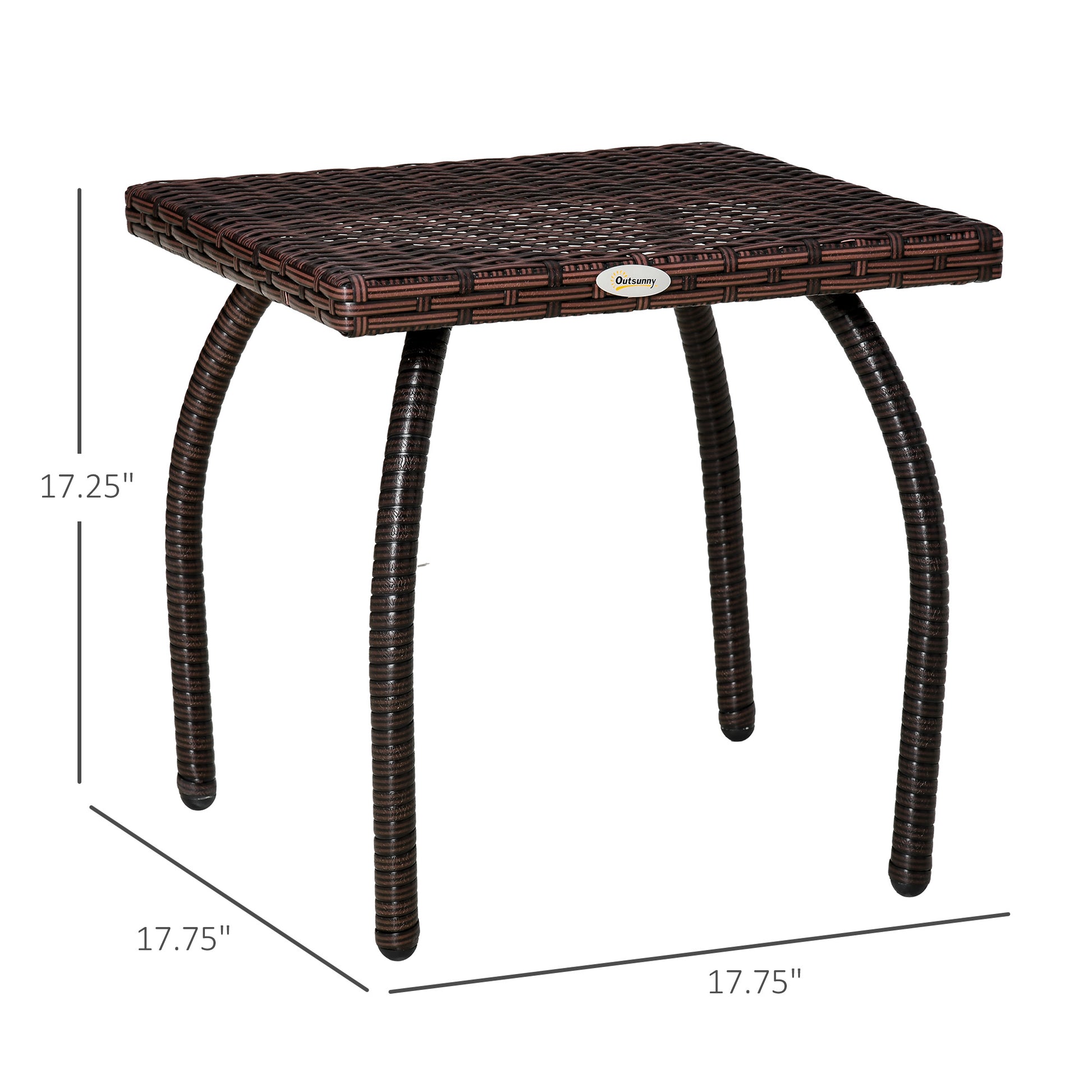 Outdoor Pe Wicker Side Table, Small Square Rattan End Table, All Weather Material Coffee Table For Garden, Balcony, Backyard, Brown Brown Steel
