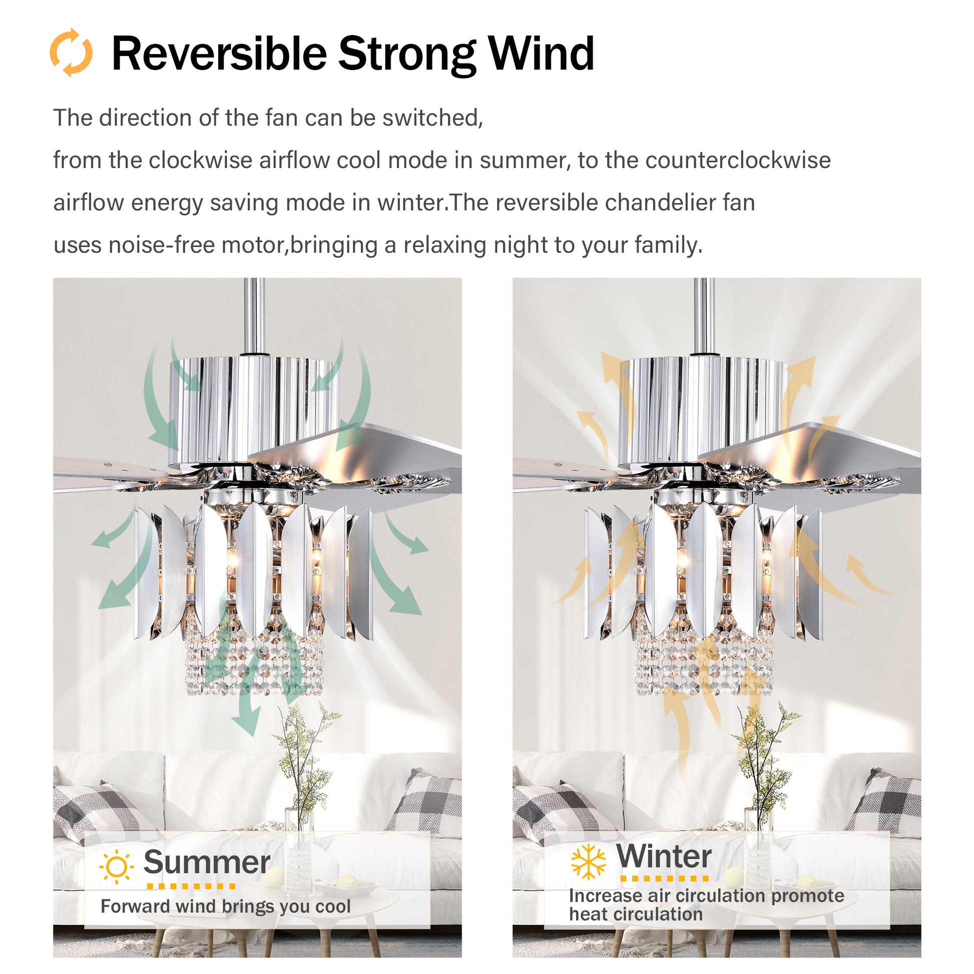 Crystal Ceiling Fan Reversible Blades 3 Wind Speeds Remote Control For Bedroom Living Dining Room Chrome Chrome American Design,American Traditional,Retro,Traditional,Vintage Crystal Iron