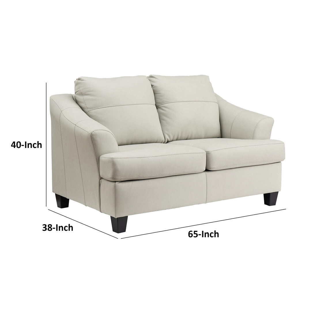 Geno 65 Inch Loveseat, Oversized Back Cushion, Off White Leather Off White Leather