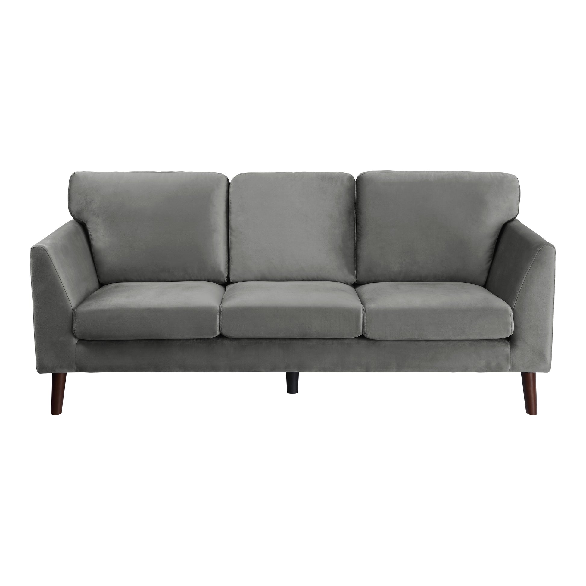 Modern Contemporary Living Room 1Pc Sofa Gray Velvet Upholstery Dark Brown Legs Solid Wood Furniture Gray Velvet Wood Primary Living Space Modern Solid Wood 3 Seat