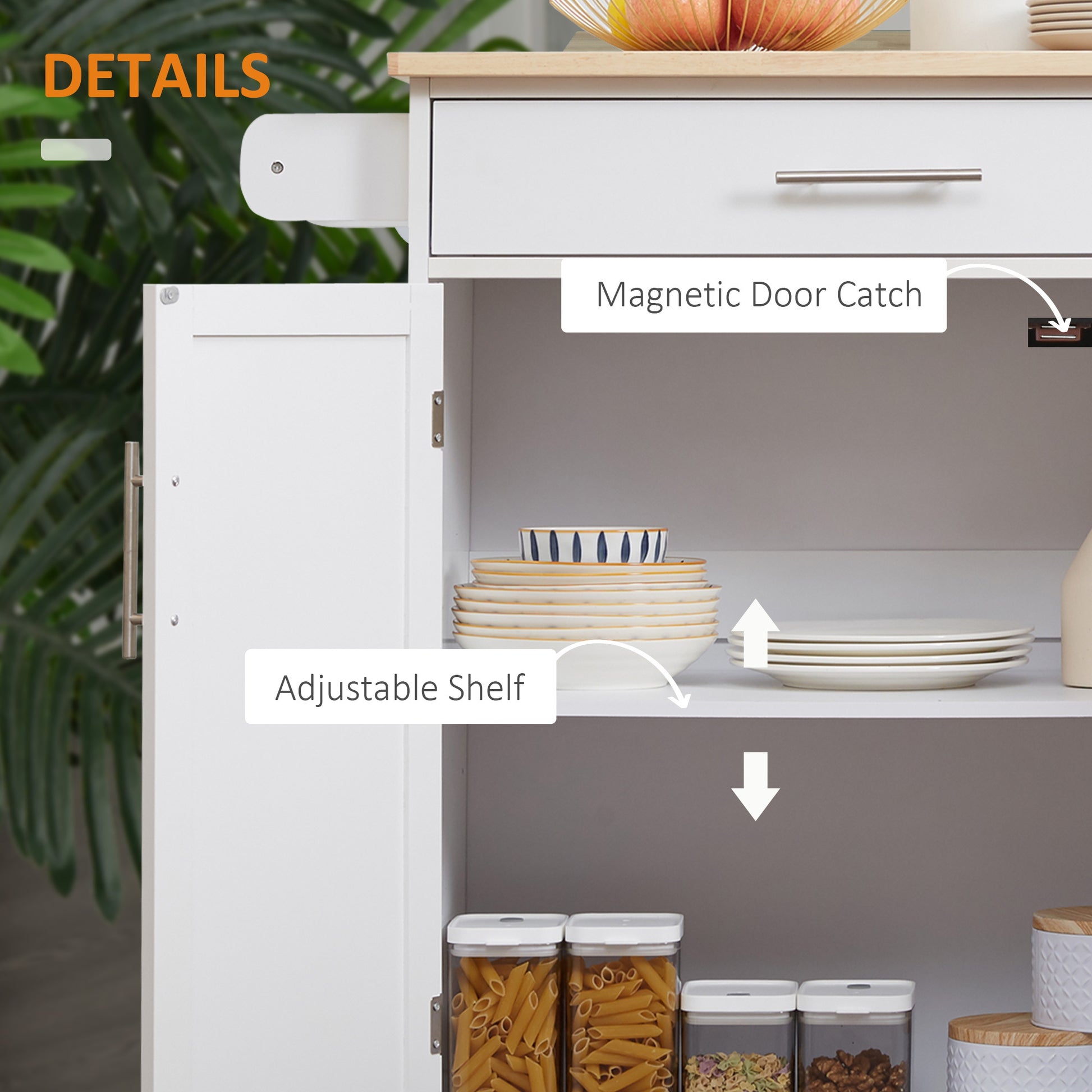 Homcom Kitchen Island Cart Rolling Trolley Cart With Drawer, Storage Cabinet & Towel Rack, White White Rubber Wood