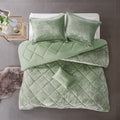 4 Pcs Velvet Comforter Set With Throw Pillow Full Queen Full Green Polyester