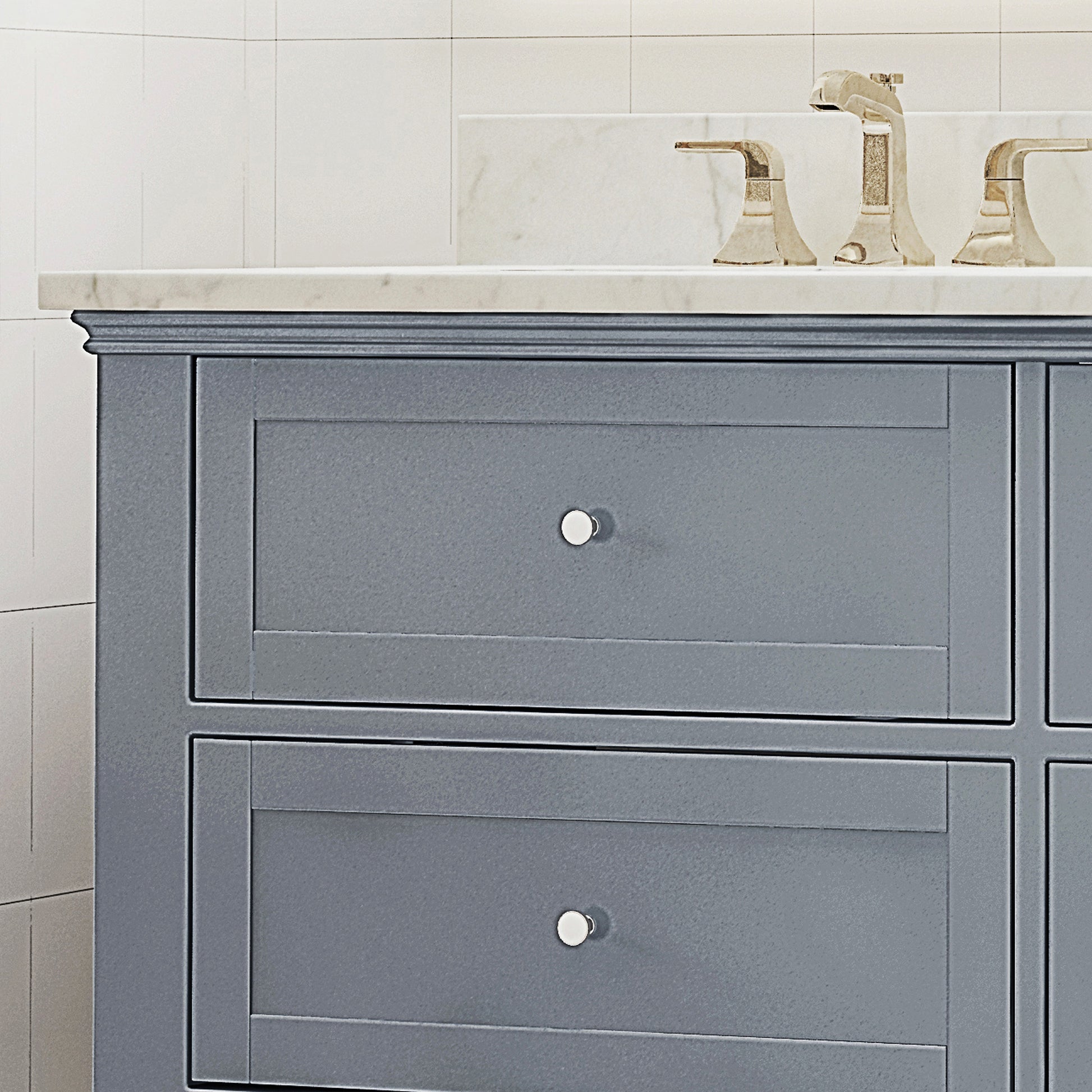 61'' Bathroom Vanity With Marble Top & Double Ceramic Sinks, 4 Drawers, Open Shelf, Gray Gray Plywood