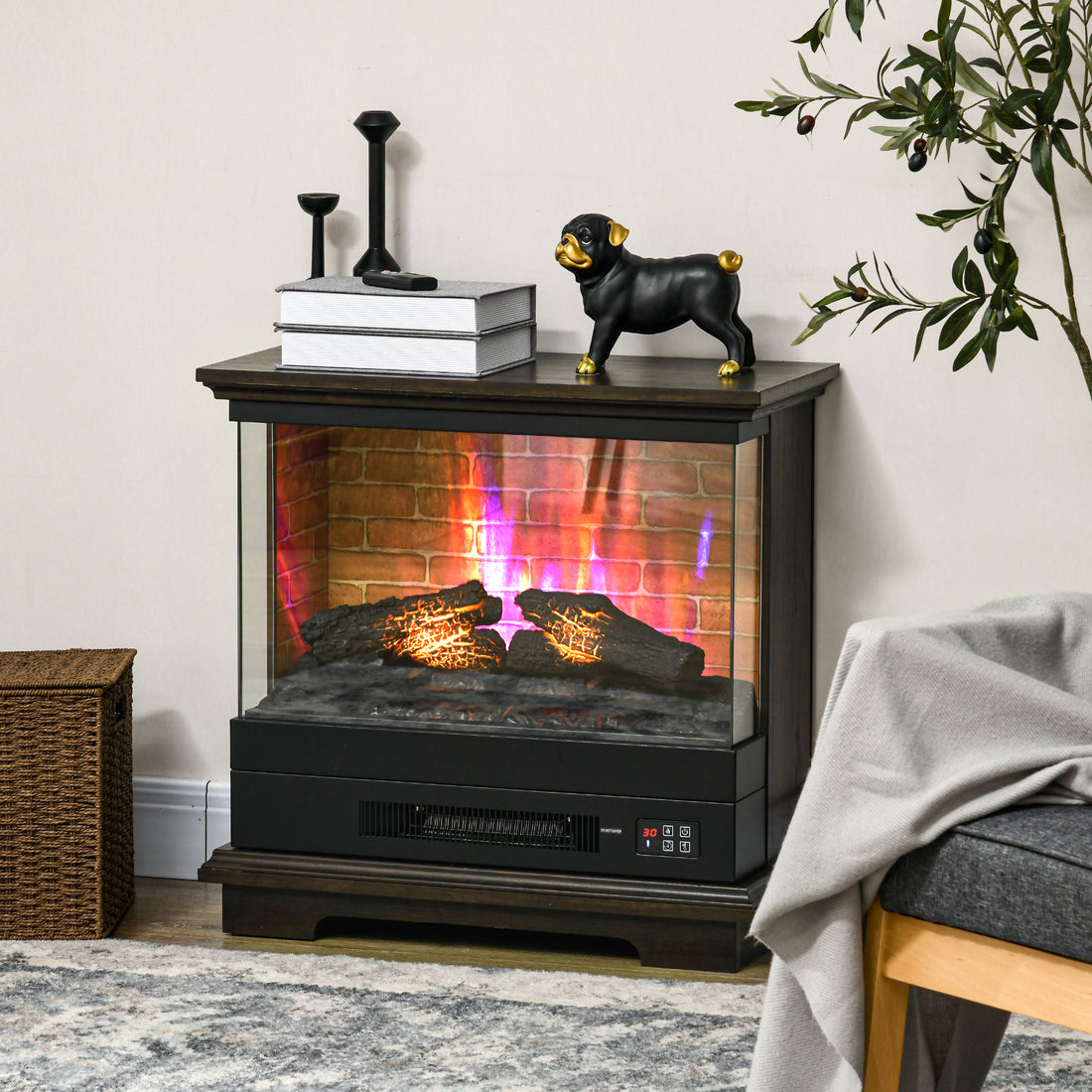 Homcom 26" Electric Fireplace Stove With Remote Control, 12H Timer, Brown Brown Metal