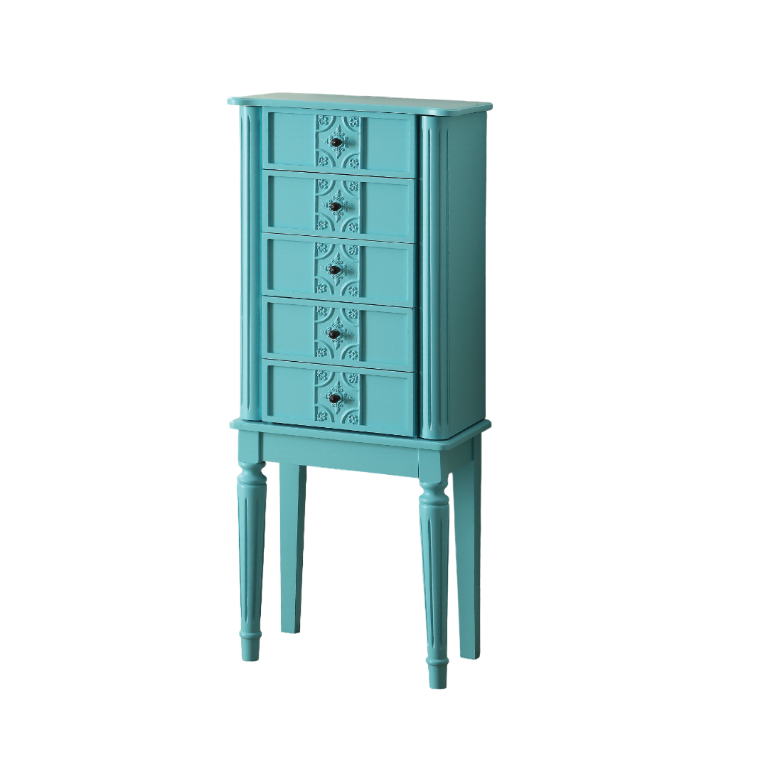 Light Blue 4 Drawer Jewelry Armoire With Mirror Light Blue Bedroom Poplar Wood Glass