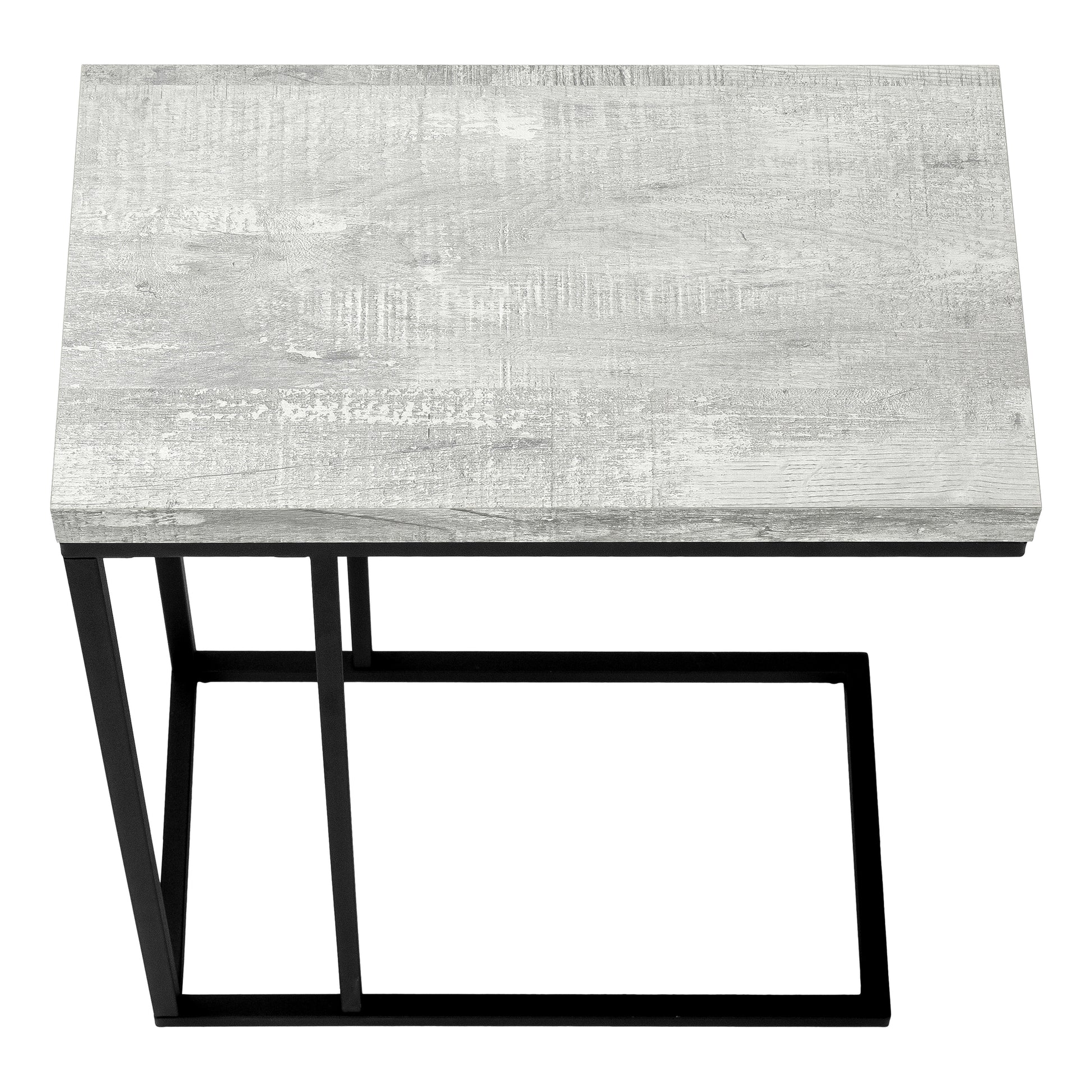 Accent Table, C Shaped, End, Side, Snack, Living Room, Bedroom, Grey Laminate, Black Metal, Contemporary, Modern Grey Particle Board