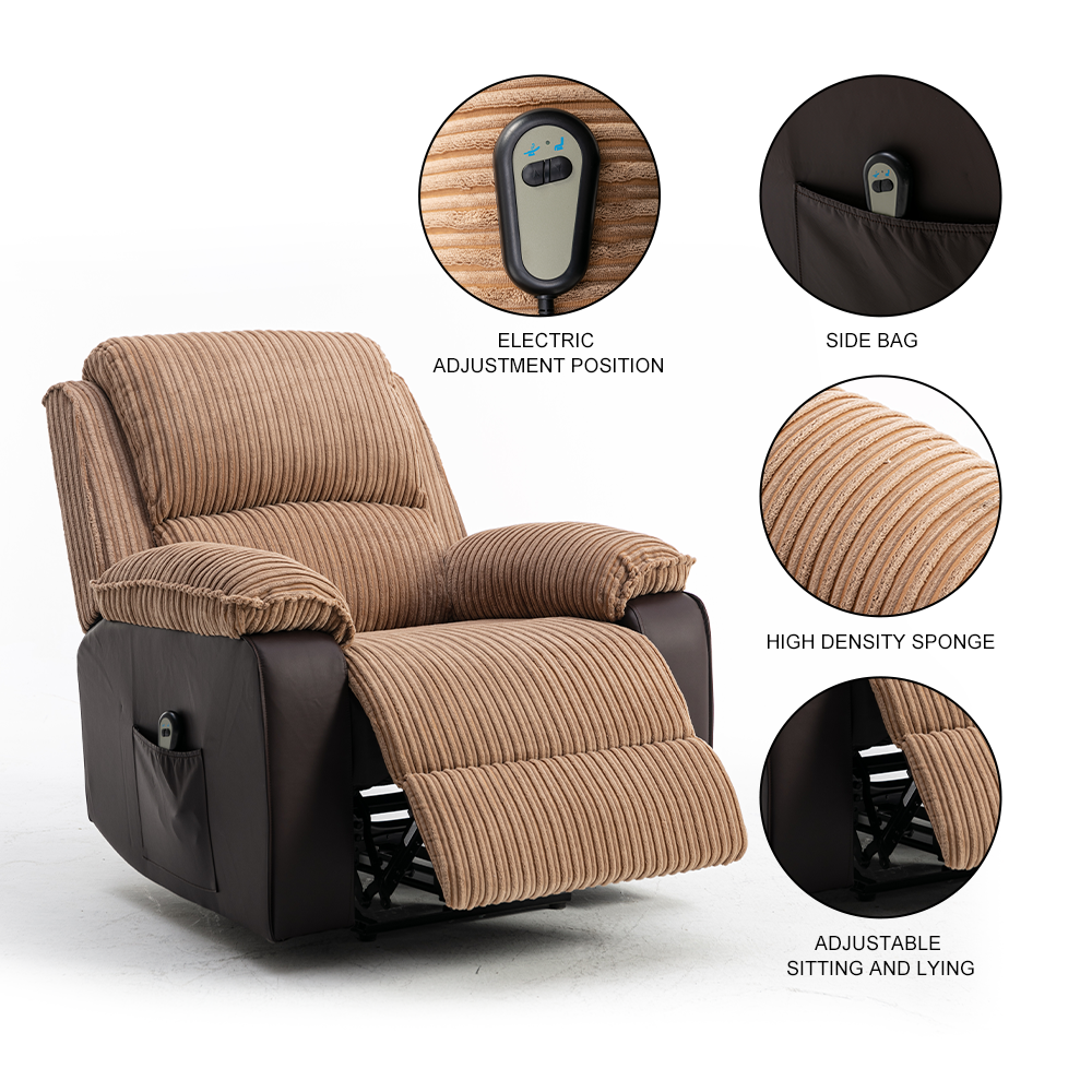 Brown Fabric Recliner Chair Backseat Brown Corduroy