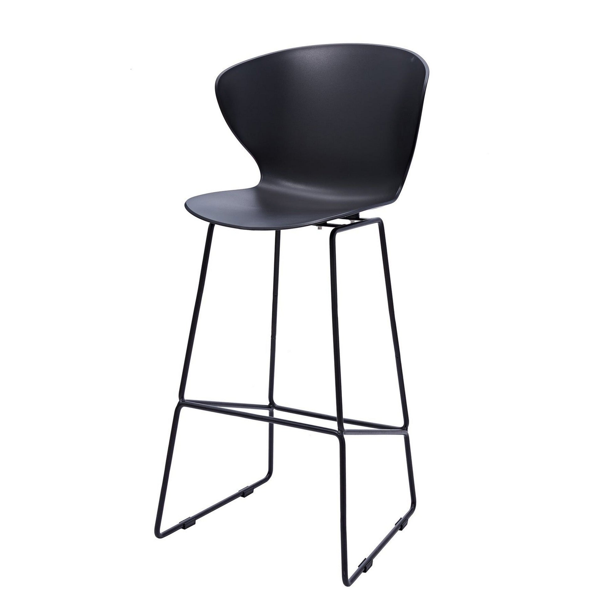 Kivi 30 Inch Set Of 2 Barstool Chairs, Metal, Curved Black Polypropylene Black Metal