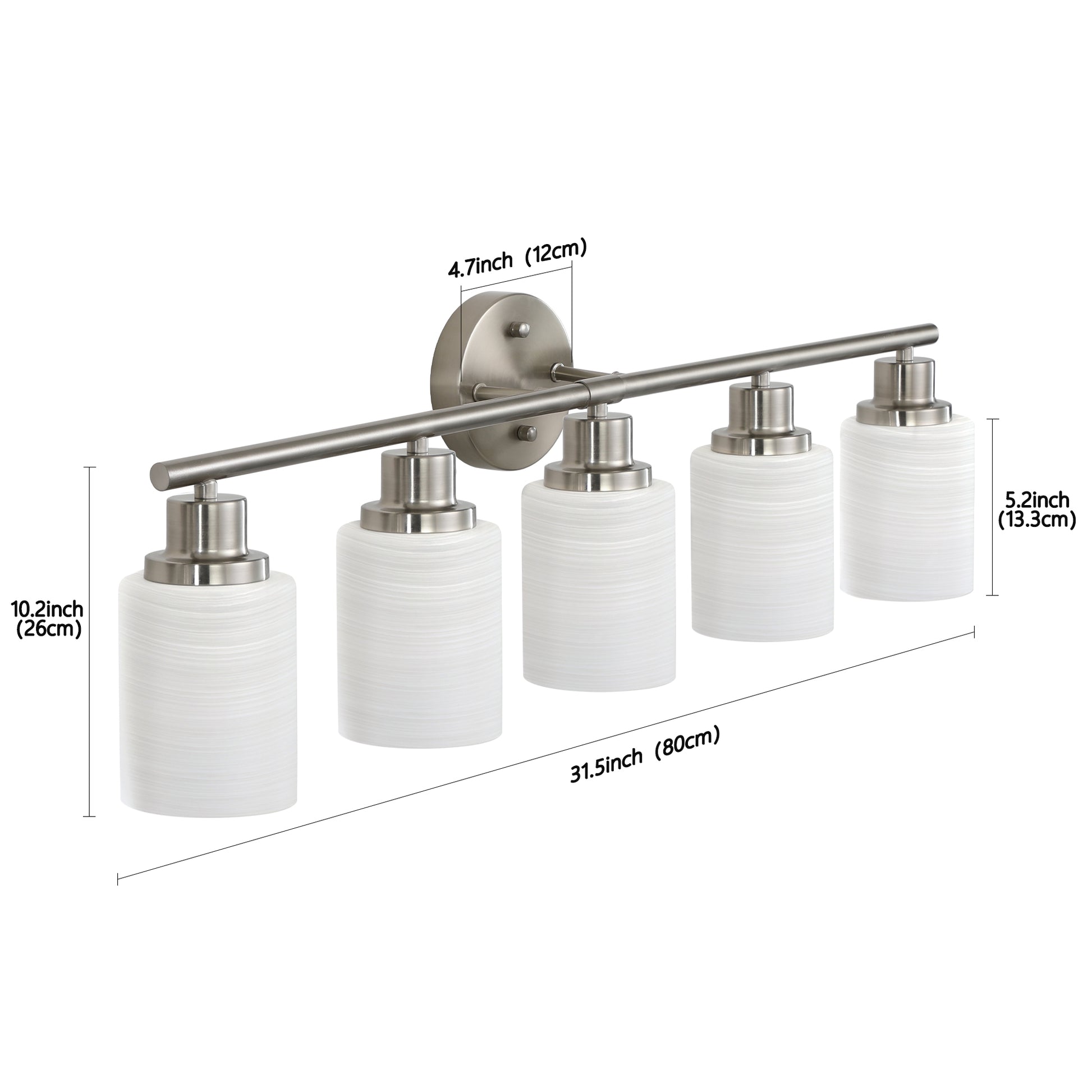 Modern 5 Light Vanity Wall Sconce, Brushed Nickel Finish With Frosted Glass Shades For Bathroom Or Hallway Lighting No Bulbs Brushed Nickel Glass,Iron