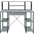 Grey And Black Office Desk With Open Shelves And Hutch Black Grey Writting Desk Office Rectangular Shelves Desk Wood Metal Sled