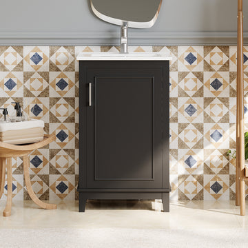 Viedo 20 Inch Modern Small Bathroom Vanity Cabinet With Ceramic Basin 20*15.5*33.3 Inches,Ample Storage,1 Soft Close Door Black Bathroom Solid Wood Mdf