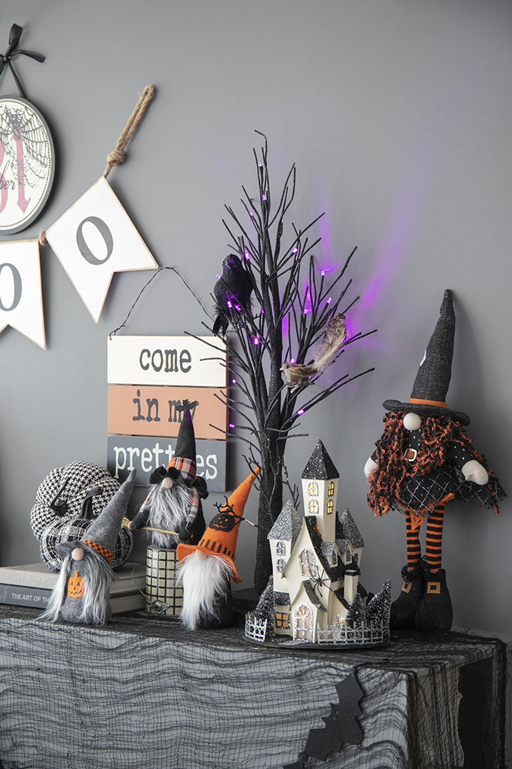 Set Of 4, 12"H Halloween Gnome Decor, Black Orange Gray Black,Gray,Orange Polyester