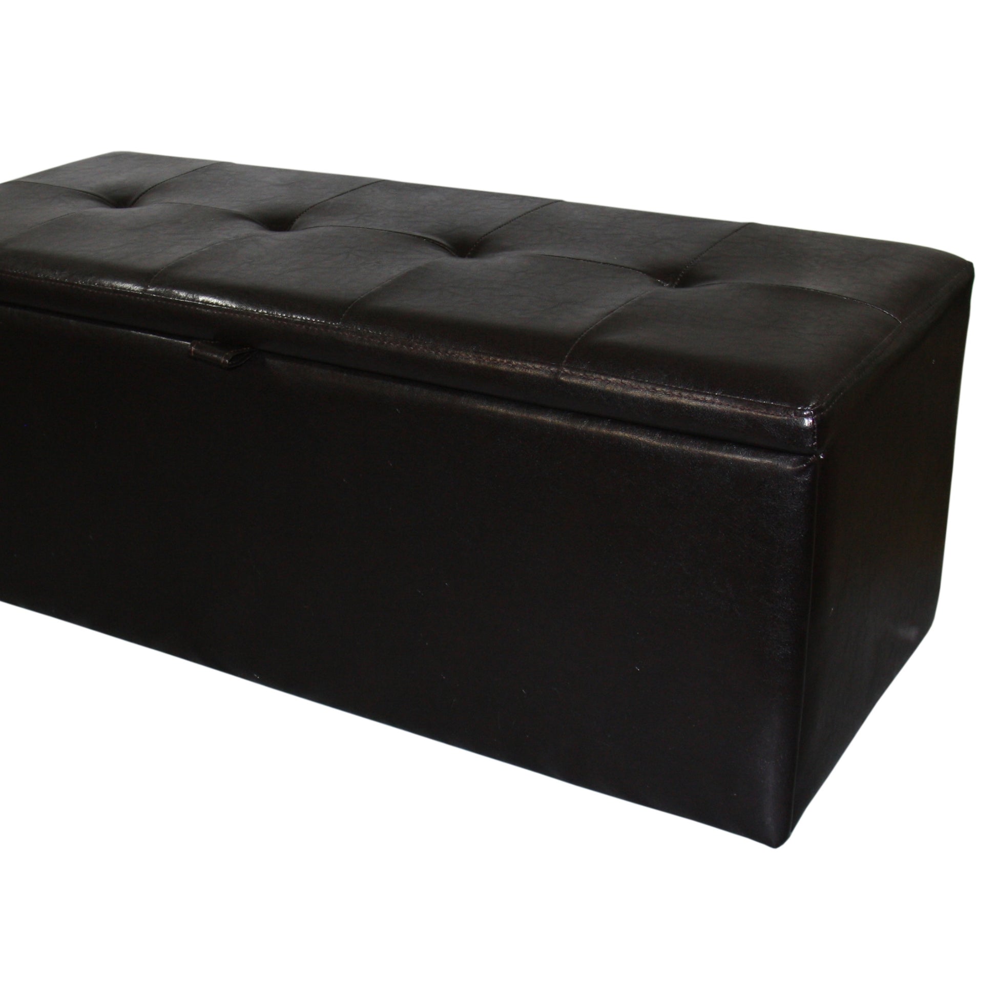 18.5" Tall Leather Upholstered Leather Storage Bench, Brown Brown Wood