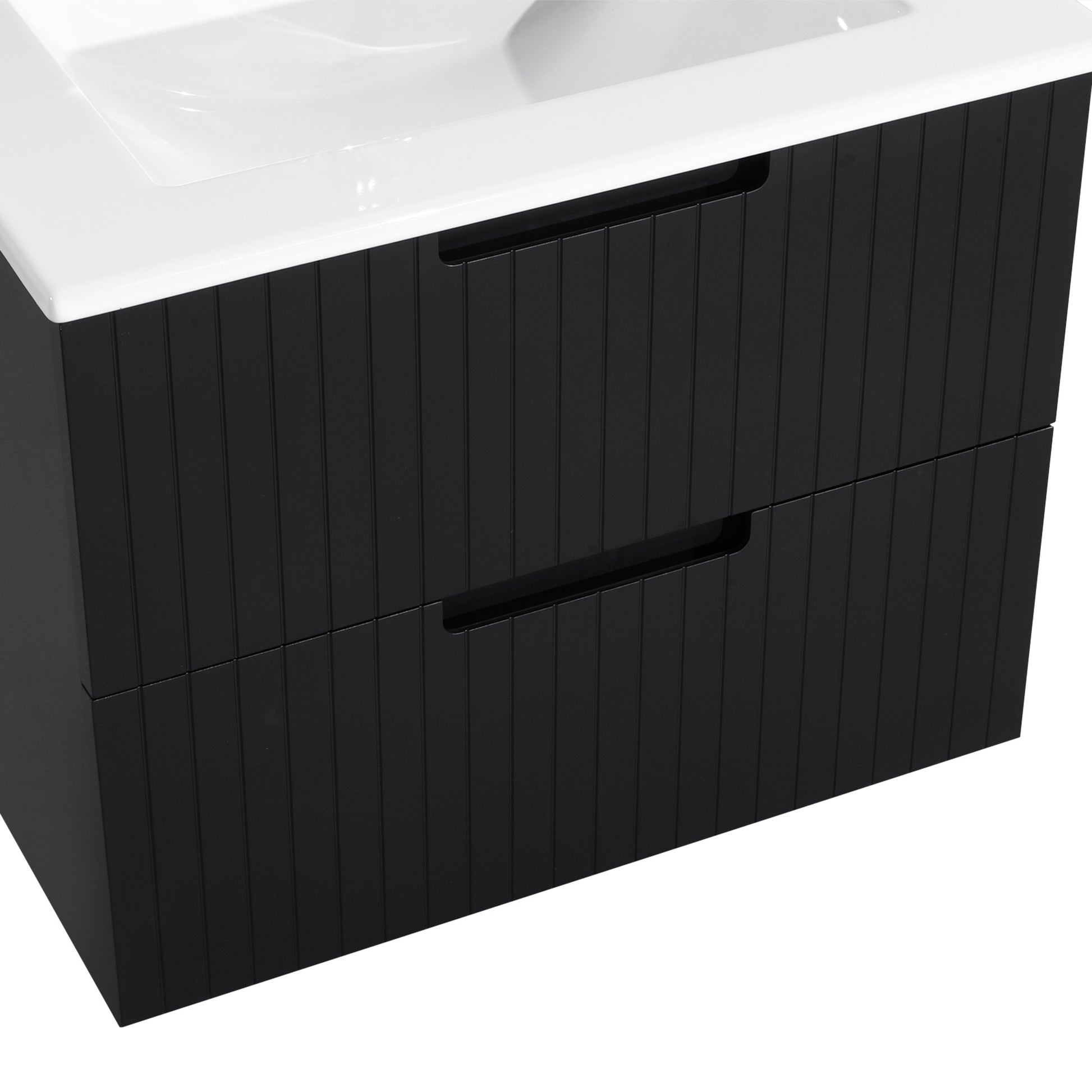 24 Inch Floating Bathroom Vanity With Ceramic Sink, Modern Bath Storage Cabinet Vanity With Drawers Wall Mounted Combo Set For Bathroom, Black Black Mdf