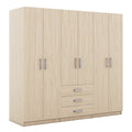 6 Doors Wooden Wardrobe Storage For Bedroom, With Big Drawers, Gray Brown Plywood