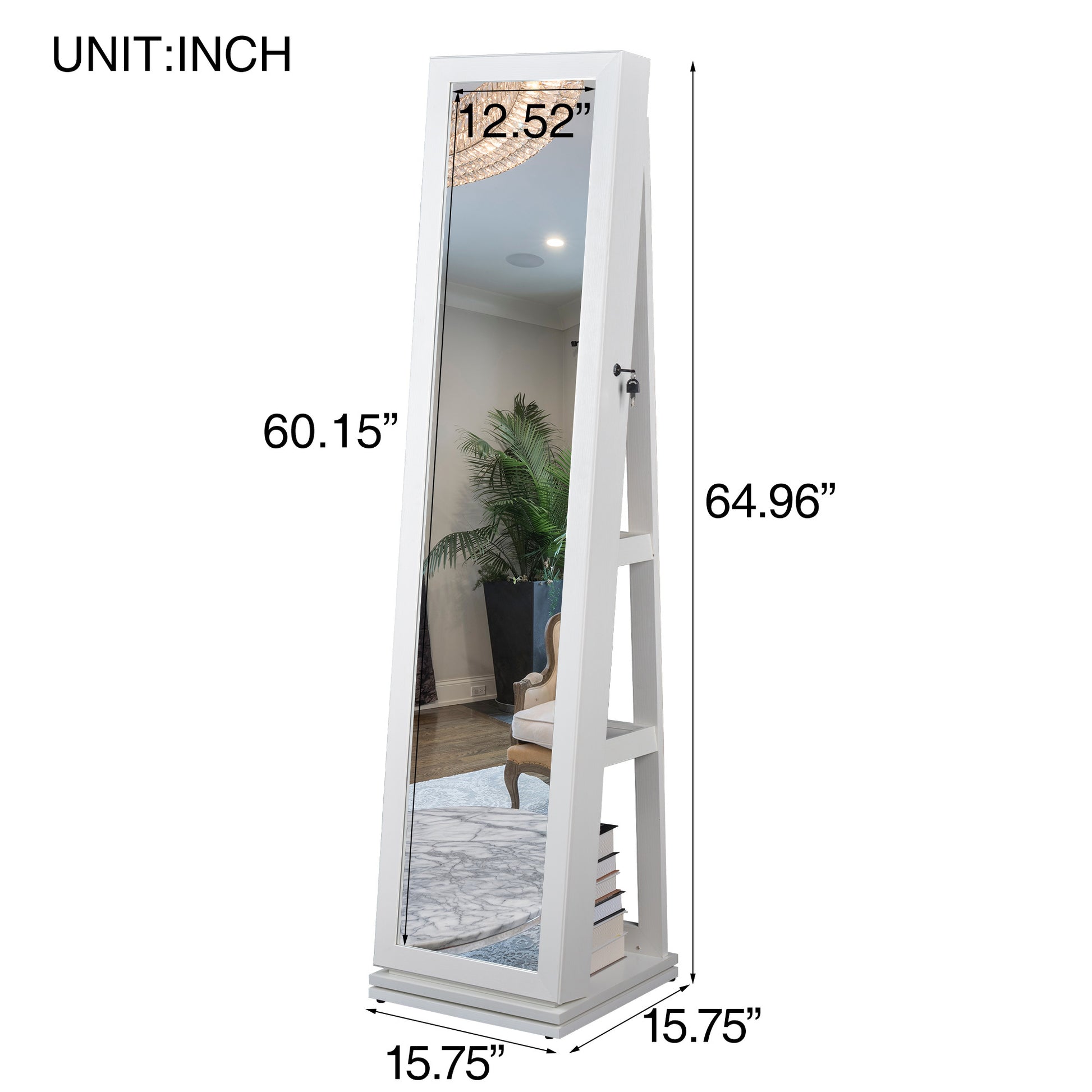 Full Length Mirror 360 Swivel Jewelry Cabinet White Mdf