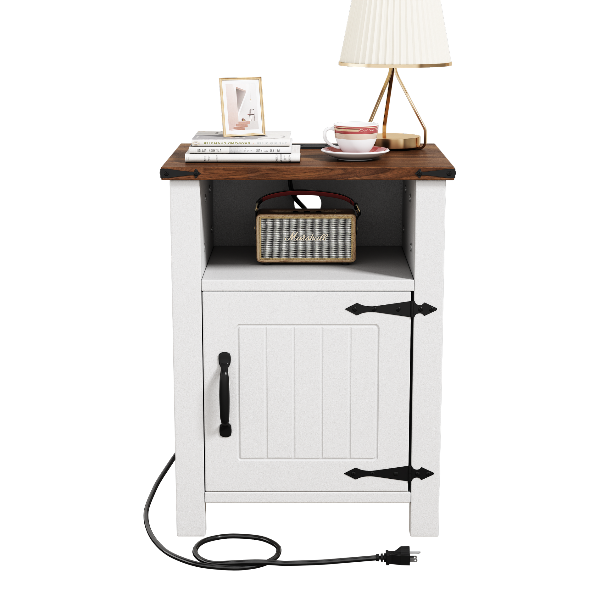 Night Stand Farmhouse Nightstand 18 Inch With Charging Station Usb Type C Port, Modern Couch End Table Side Table With Storage Shelf Magnetic Door Bedside Table For Bedroom Home Antique White Antique White Bedroom Rectangle Farmhouse,Modern Charging