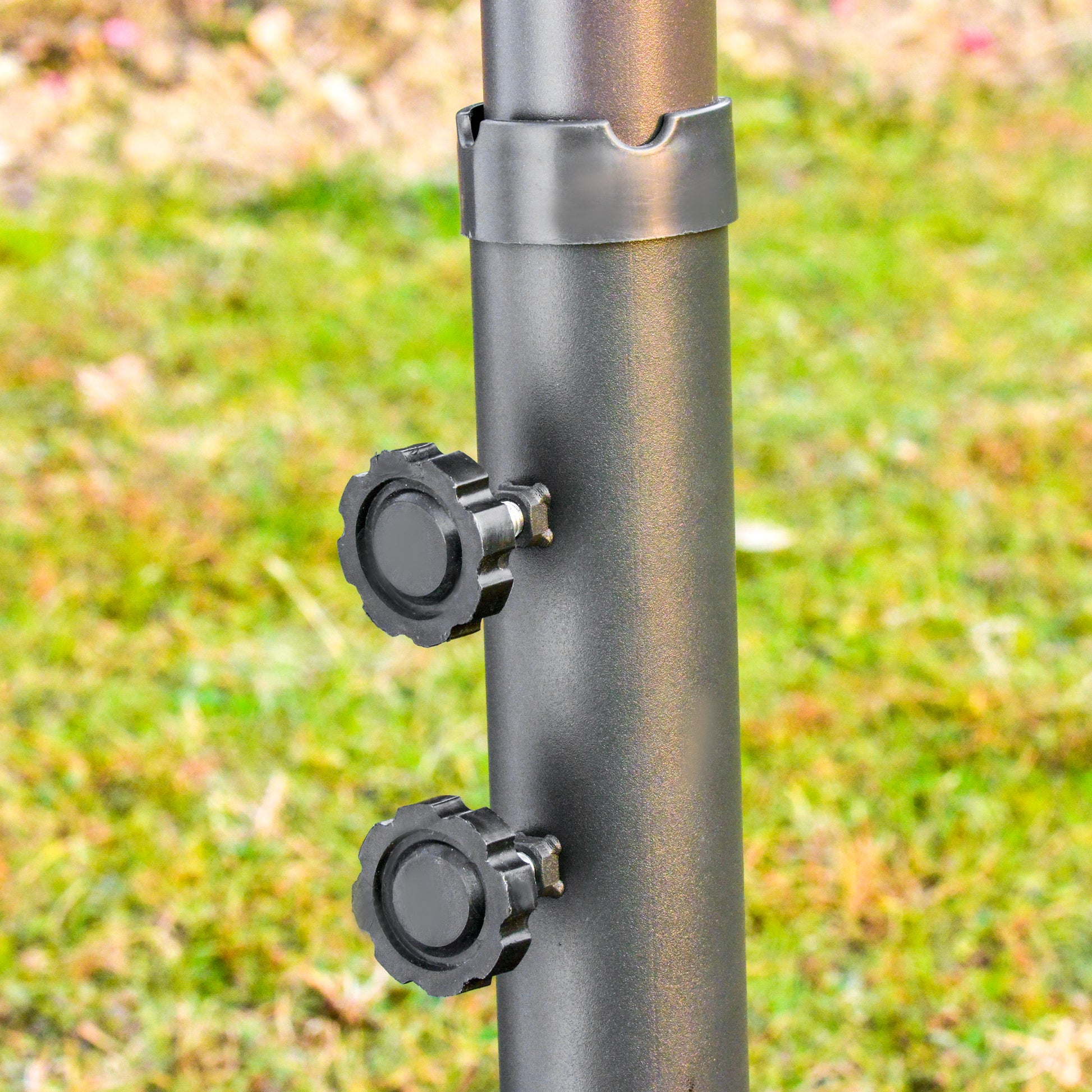 Outsunny Patio Umbrella 15' Steel Rectangular Outdoor Double Sided Market With Base, Sun Protection & Easy Crank For Deck Pool Patio, Dark Gray Grey Steel